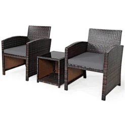 Tangkula 3 PCS Patio Rattan Furniture Set Conversation Chair Set With Soft Cushion & Coffee Table For Backyard Poolside Garden Gray 13 Tangkula 3 PCS Patio Rattan Furniture Set Conversation Chair Set With Soft Cushion & Coffee Table For Backyard Poolside Garden Gray -Tangkula GUEST d05fdc2b 1849 4392 bae8 7c4fa7f2ef1c