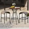 Tangkula 3 PCS Patio Bistro Set Round Table W/ 1.6" Umbrella Hole & 2 Stools Metal Frame