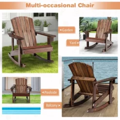 Tangkula 2PCS Kid Adirondack Rocking Chair Outdoor Solid Wood Slatted Seat Backrest Coffee -Tangkula GUEST d07f6109 dafb 40a2 835d efae9276b625