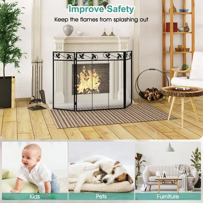 Tangkula 3-Panel Fireplace Screen Decoration Cover Baby Child Pets Safty Folded Fire Doors 5 Tangkula 3-Panel Fireplace Screen Decoration Cover Baby Child Pets Safty Folded Fire Doors - Image 3