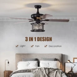Tangkula 52-Inch Ceiling Fan Light W/ Lights & Remote Control, Reversible Fan Light With 3-Speed, 3-in-1 Design For All Seasons Matte Black