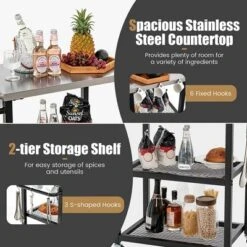 Tangkula 3-tier Outdoor Grill Cart On Wheels W/ Stainless Steel Top & Handle 3 Hooks Patio -Tangkula GUEST d0bccac1 2113 4381 912e 68932b0b4f6b