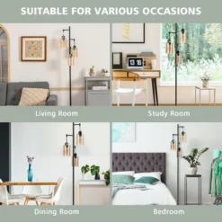 Tangkula 3 Lights Floor Lamp Retro Floor Lamp With 3-Head Hanging Amber Glass Shade Foot Switch Metal Base Industrial Floor Lamp Black -Tangkula GUEST d0e8acf3 12c5 46cb 8d35 b2e058b77818