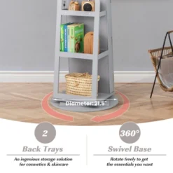 Tangkula 360° Rotating Mirrored Jewelry Cabinet Armoire 3 Color LED Modes Lockable Gray -Tangkula GUEST d1c809b5 c63d 4af2 b675 9ca2538d194e