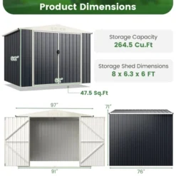 Tangkula 8 X 6.3 FT Metal Outdoor Storage Shed W/ Lockable Door Pitched Tool Shed Roof -Tangkula GUEST d1d7fb70 9abd 4a41 b9e0 e5de371a1304