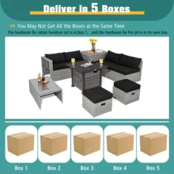 Tangkula 9 Pieces Outdoor Patio Furniture Set W/ 32" Propane Fire Pit Table Sectional Sofa Set W/ Storage Box Black/Gray/Navy/Red/Turquoise/Off White -Tangkula GUEST d1f59ed9 70dc 4d3f 9ce3 72b91827b5ed