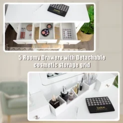 Tangkula Rotatable Mirror Vanity Set Makeup Dressing Table And Stool W/ 5 Drawers -Tangkula GUEST d21d6f65 cf1f 4a06 a9c3 51f3049448f9