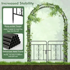 Tangkula 84" No Dig Arch Trellis Heavy-duty Metal Garden Arbor W/ Lockable Gate -Tangkula GUEST d22f53c7 0059 4cbd 8853 16681db54957