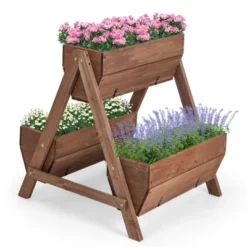 Tangkula Vertical Raised Garden Bed Wood Tiered Stand W/ 3 Planter Containers Drainage Holes For Herbs Growing 21” X 8” X 8.5”/40” X 10” X 8.5” -Tangkula GUEST d25c2071 2e53 414d a9bd 94df0e9cd988