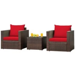 Tangkula 3PCS Patio Rattan Furniture Set With 2 Cushioned Sofas & Coffee Table For Outdoor Turquoise/Black/Navy/Red/Brown -Tangkula GUEST d31b7306 ec89 4073 9e24 8f3510ba45e4