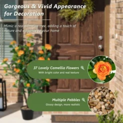 Tangkula 40" Artificial Camellia Tree Faux Flower Plant Artificial Tree In Cement Pot Greenery Potted Plant For Outdoor & Indoor Decor -Tangkula GUEST d35da057 60e8 4092 95aa a55498589f07