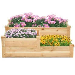 Tangkula 3-Tier Outdoor Raised Garden Bed Fir Wood Elevated Flower Box Backyard -Tangkula GUEST d39fb757 fbd6 4d5c 86ba 87605b7e0522