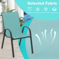 Tangkula Set Of 4 Stackable Patio Chairs All Weather Resistant Breathable & Quick-Dry Fabric Outdoor Dining Chairs W/Armrests Turquoise Blue -Tangkula GUEST d3a626d0 bec6 484a 976a 797827134cd6
