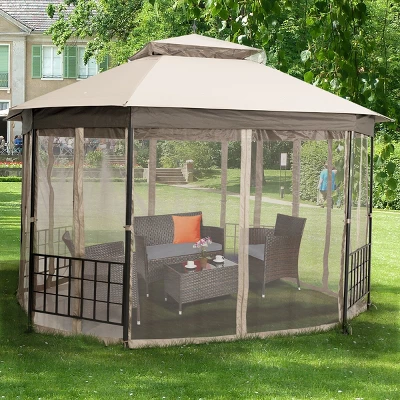 Tangkula 10'x 12'Octagonal Canopy Tent Patio Gazebo Canopy Shelter W/ Mosquito Netting 4 Tangkula 10'x 12'Octagonal Canopy Tent Patio Gazebo Canopy Shelter W/ Mosquito Netting - Image 2