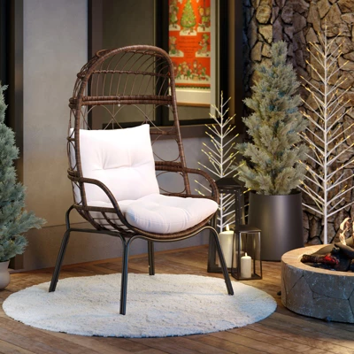 Tangkula PE Wicker Egg Chair Patio Cocoon Lounger W/ Comfortable Cushions & Metal Frame 11 Tangkula PE Wicker Egg Chair Patio Cocoon Lounger W/ Comfortable Cushions & Metal Frame - Image 9