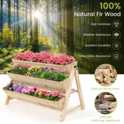 Tangkula 3-Tier Vertical Garden Bed Wooden Elevated Planter Bed W/ Legs Storage Shelf 2 Hooks Raised Bed Kit -Tangkula GUEST d448698a 16cb 4d67 8c37 921de4fbd638