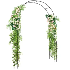 Tangkula Garden Arch Arbor Trellis 7.9 FT Metal Pergola Arbor W/ Elegant Pattern & Arc Top Design Galvanized Metal Pipes -Tangkula GUEST d475f5d8 7925 4ba9 814a 1d45f1439037