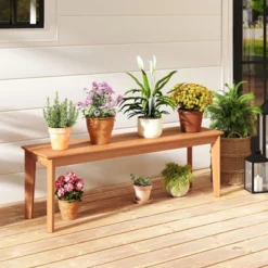 Tangkula 55" Teak Wood Bench 3-Person Backless Seating W/ 880 LBS Weight Capacity -Tangkula GUEST d4848481 14ec 4cb0 8901 6b33fafeca77 1