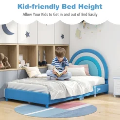 Tangkula Kids Twin Platform Bed Frame Upholstered Twin Size Bed W/ Wooden Slats Support -Tangkula GUEST d49b5657 9ddd 41c3 a950 0acb7b6a73df