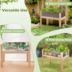 Tangkula Raised Wooden Garden Bed With Legs 24"/31” Elevated Planter Box With 2 Acrylic Panel Sides Drain Holes, Movable Beds -Tangkula GUEST d49c44d1 a0e7 4f8e 9cf5 59259221cf35