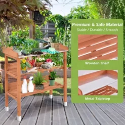 Tangkula Garden Wooden Potting Bench Work Station Table Tool W/5 Hooks Non-Slip Potting Tables Storage Shelf With Protective Footpads 17 Tangkula Garden Wooden Potting Bench Work Station Table Tool W/5 Hooks Non-Slip Potting Tables Storage Shelf With Protective Footpads -Tangkula GUEST d4caa528 2a67 4b13 ba0e 2e6646fe7ffb