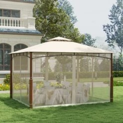 Tangkula 12' X 10' Outdoor Patio Gazebo W/ Netting 2-Tier Canopy Roof Metal Frame -Tangkula GUEST d4e5ca62 1492 4ee1 95a2 56f15b0f1f7d