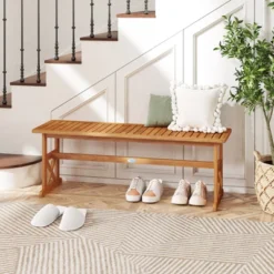 Tangkula 51 Inches Acacia Wood Outdoor Bench W/ Slatted Seat & X-Shaped Frame -Tangkula GUEST d50a251a bf02 40b9 affb 16ab3c81ffd3 1