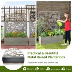Tangkula Set Of 2 Decorative Raised Garden Bed Wall-mounted Metal Planter Box W/ Trellis -Tangkula GUEST d5138382 d9ca 4adf ab64 50abe1741d20