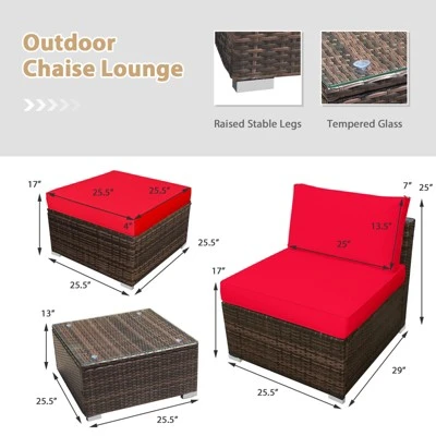 Tangkula 5-Piece Outdoor Rattan Wicker Sofa Set Lounge Chair With Red Cushions 3 Tangkula 5-Piece Outdoor Rattan Wicker Sofa Set Lounge Chair With Red Cushions