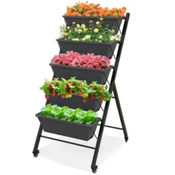 Tangkula 5-Layer Vertical Raised Garden Bed With Wheels Drainage Holes Freestanding Planter With Container Boxes Black -Tangkula GUEST d51d96f5 f11e 4ac7 af34 d20085b1015f