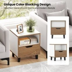 Tangkula Nightstand Mid Century Modern Bedside Table W/ Drawer Open Storage Shelf -Tangkula GUEST d53515e1 8af7 445f 95db 5a84be5b2caf