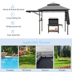 Tangkula 13.5' X 4' Patio BBQ Grill Gazebo Side Awnings Shelves 2-Tier Canopy Outdoor -Tangkula GUEST d599c3da 0de5 4bfe b396 162b757556e5