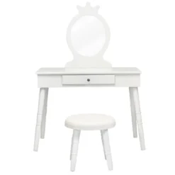 Tangkula Kids Princess Vanity Table Set W/ Chair Crown Mirror White -Tangkula GUEST d5b65474 3c9e 41ea 81b2 8970dbf22695