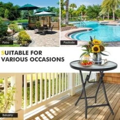 Tangkula 18" Patio Side Table Outdoor Folding Coffee Table W/ Tempered Glass Table Top -Tangkula GUEST d5e3e8f1 c451 4f92 b9bb c971d7fece92
