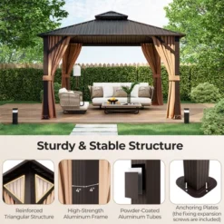 Tangkula 12' X 12' Double-Roof Hardtop Gazebo With Galvanized Steel Roof Netting Curtains -Tangkula GUEST d5f275b0 9553 4fa2 ae6f 9f37fe90eb15