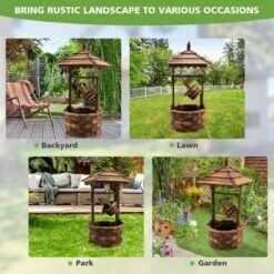 Tangkula Rustic Wishing Well Fountain Outdoor Patio Wooden Water Fountain W/ Electric Pump -Tangkula GUEST d63bb4bf c409 44be a8b5 f02339d34390