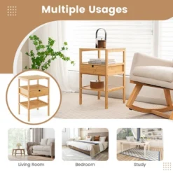 Tangkula Bamboo Nightstand W/ Pull-out Drawer & Storage Shelf Wood Natural -Tangkula GUEST d6df9c35 94c1 424a b79c 01998f0121c2