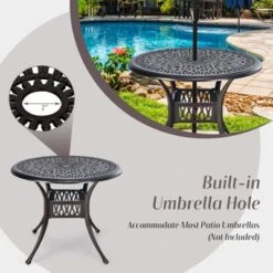 Tangkula 36" Outdoor Dining Table Round Cast Aluminum Patio Dining Table With Umbrella Hole And Adjustable Non-Slip Foot Pads -Tangkula GUEST d71e9199 ff05 4f20 b17e dcaae5b4e29b