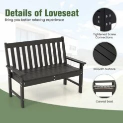 Tangkula 2-Person Outdoor Garden Park Bench All-Weather HDPE Patio Loveseat Chair With Cozy Backrest Ergonomic Loveseat Bench Black -Tangkula GUEST d74cda99 4dc5 4c51 9b60 326be042bff6