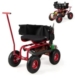 Tangkula Rolling Garden Cart Work Seat Height Adjustable Swivel Stool Cart With Removable Cushion & 2 Steering Handles -Tangkula GUEST d760a91d 3e41 4970 8791 174d70787c37