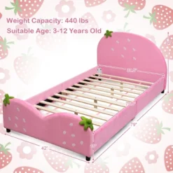Tangkula Pink Kids Upholstered Twin Bed Toddler Bed With Adjustable Non-slip Feet -Tangkula GUEST d7970373 3b71 46e9 8237 8661261bff2f