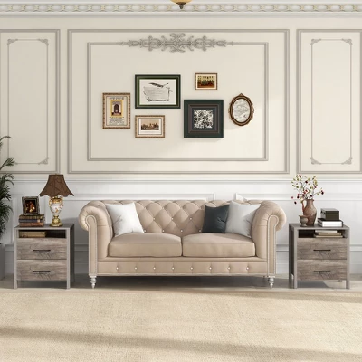 Tangkula Nightstand W/ 2 Drawers Farmhouse Bed Side Table W/ Open Storage Shelf 6 Tangkula Nightstand W/ 2 Drawers Farmhouse Bed Side Table W/ Open Storage Shelf - Image 4