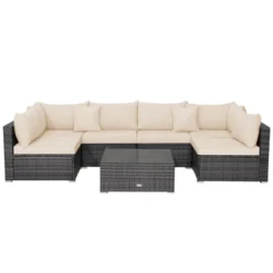 Tangkula Set Of 7 Patio Wicker Furniture Set Outdoor Rattan Sectional Sofa With Seat & Back Cushions 2 Throw Pillows Mix Grey & Beige -Tangkula GUEST d7d20778 9937 40db b8a8 2a875dd1a435
