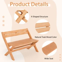 Tangkula Teak Wood Outdoor Bench Folding 2-Person Patio Garden Bench Loveseat -Tangkula GUEST d7da9f52 f019 4d29 8d58 d86587075ed3