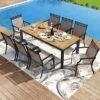 Tangkula 9-Piece Outdoor Patio Furniture W/ Large Wooden Tabletop & Umbrella Hole
