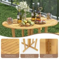 Tangkula Outdoor Folding Bar Table W/ Oval Tabletop & Cross Base For Patio Natural -Tangkula GUEST d7fdfcf1 c9b9 487a a57f 3b7f2cee94e3