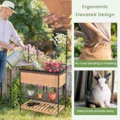 Tangkula Raised Wooden Garden Bed With Metal Trellis 59” Elevated Planter Box With Open Storage Shelves Removable Grid Divider 20 Tangkula Raised Wooden Garden Bed With Metal Trellis 59” Elevated Planter Box With Open Storage Shelves Removable Grid Divider -Tangkula GUEST d8065dd7 472e 4b93 9e36 01f3859b9b91