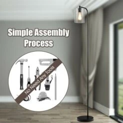 Tangkula Modern Tall Pole Floor Lamp With Hanging Glass Shade, E26 Base & Foot Switch, Industrial Standing Tall Lighting Black (Bulb Not Included) -Tangkula GUEST d8985fcd 109f 4e6d 88c2 98d52fa65c2e