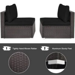 Tangkula 2PCS Patio Sectional Armless Sofas Outdoor Rattan Furniture Set W/ Cushions Black -Tangkula GUEST d898e1c2 33a8 4142 a49c a9cc9c5107b1