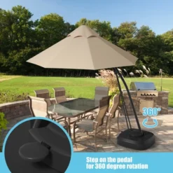 Tangkula 11ft Patio Cantilever Hand Push Offset Hanging Umbrella W/ Wheels Base -Tangkula GUEST d8aae280 0349 4b6d 9ae0 e8e14e06dafe
